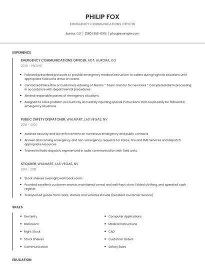 Emergency Communications Officer Resume