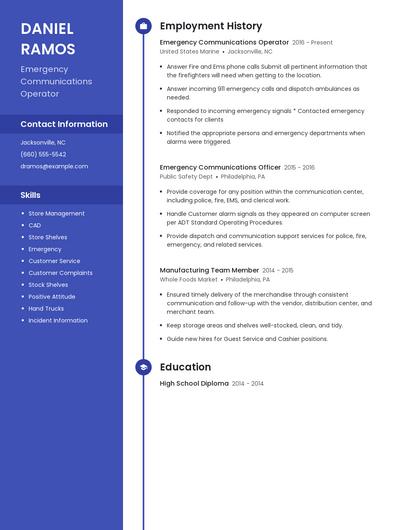 Emergency Communications Operator Resume