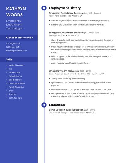 Emergency Department Technologist Resume