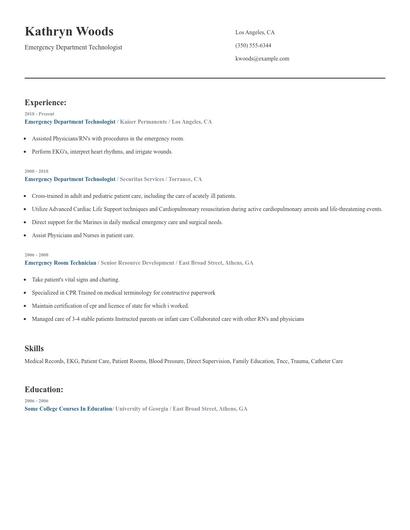 Emergency Department Technologist Resume