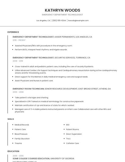 Emergency Department Technologist Resume