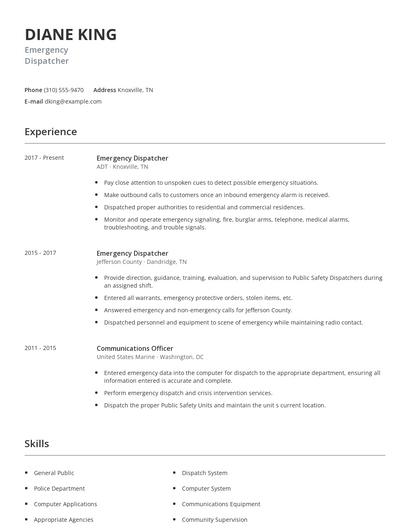 Emergency Dispatcher Resume