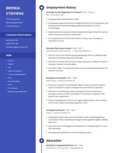 Emergency Management Consultant Resume