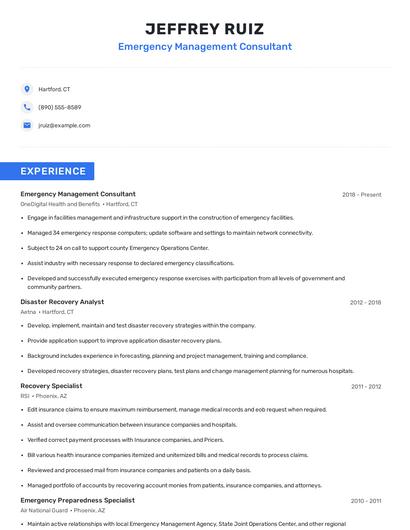 Emergency Management Consultant Resume