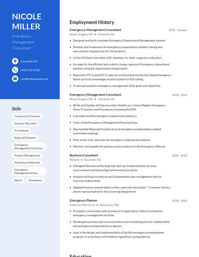Emergency Management Consultant Resume