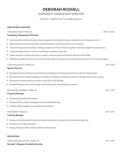 Emergency Management Director Resume