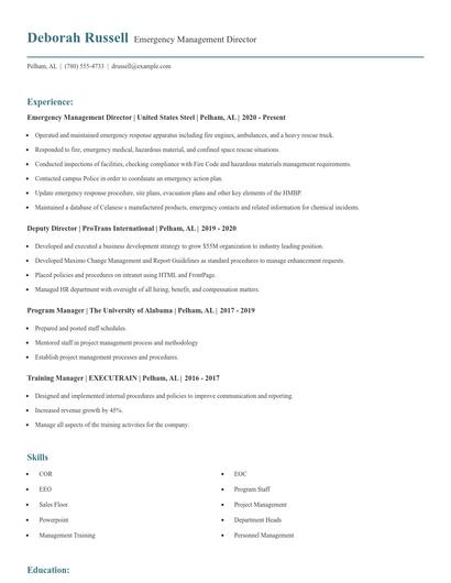 Emergency Management Director Resume