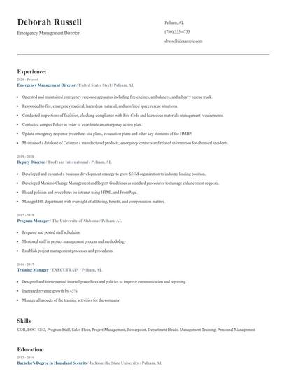 Emergency Management Director Resume