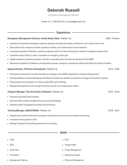 Emergency Management Director Resume