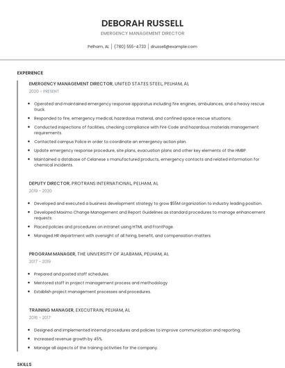 Emergency Management Director Resume