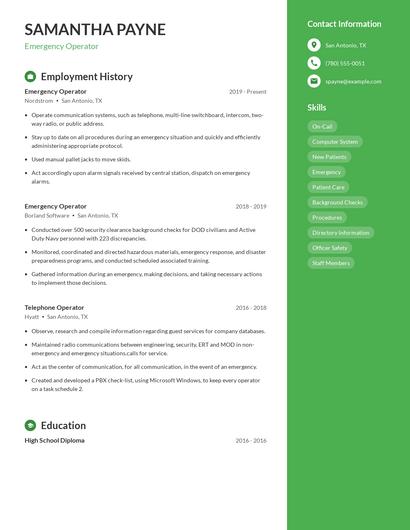 Emergency Operator Resume