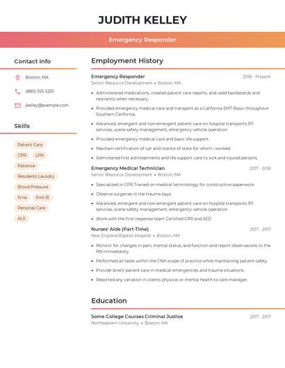 Emergency Responder Resume