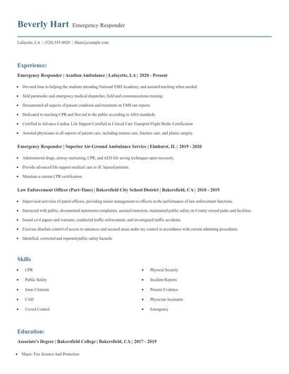 Emergency Responder Resume