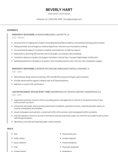 Emergency Responder Resume
