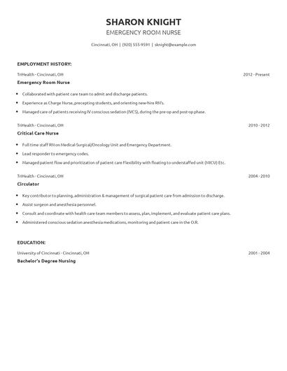 Emergency Room Nurse Resume