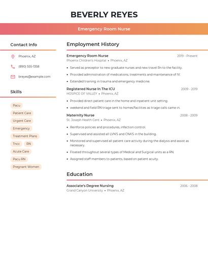Emergency Room Nurse Resume
