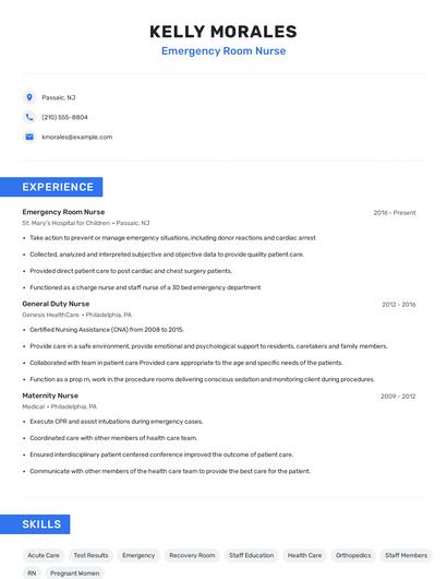 Emergency Room Nurse Resume