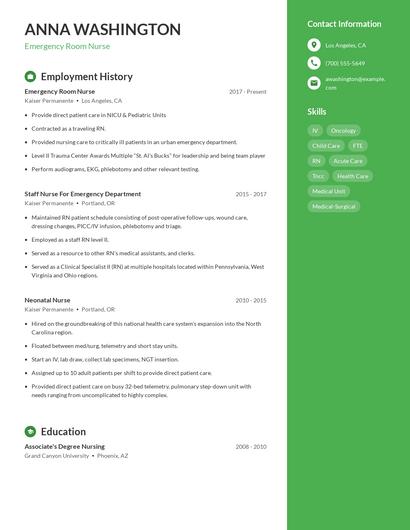Emergency Room Nurse Resume
