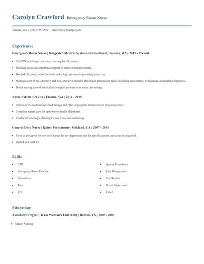 Emergency Room Nurse Resume