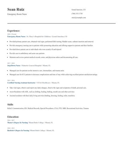 Emergency Room Nurse Resume