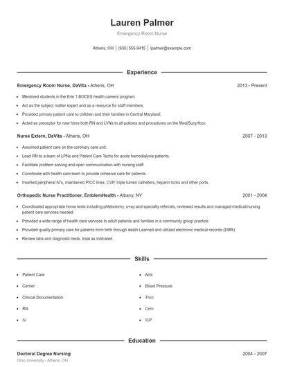 Emergency Room Nurse Resume