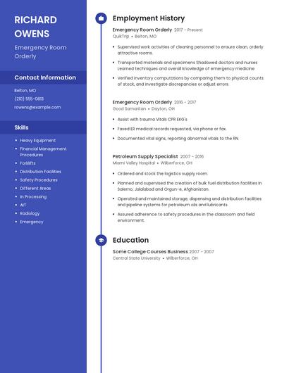 Emergency Room Orderly Resume