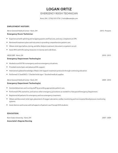 Emergency Room Technician Resume