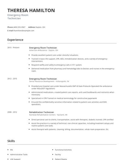 Emergency Room Technician Resume