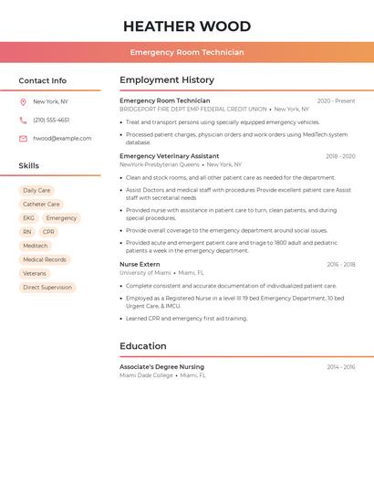 Emergency Room Technician Resume