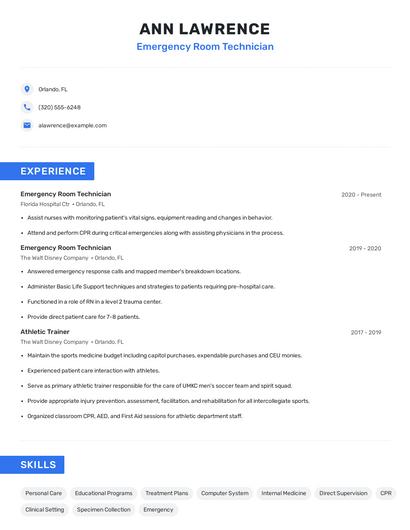Emergency Room Technician Resume