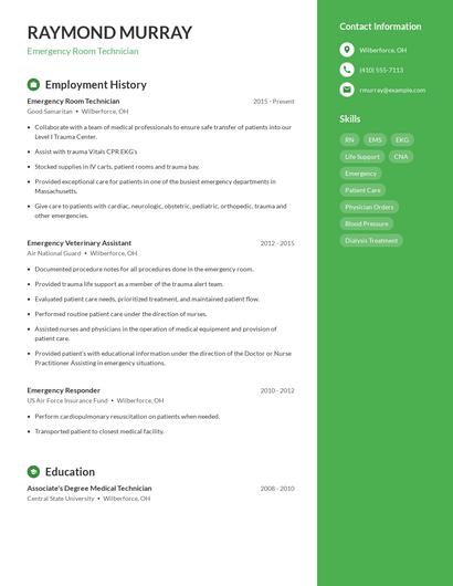 Emergency Room Technician Resume