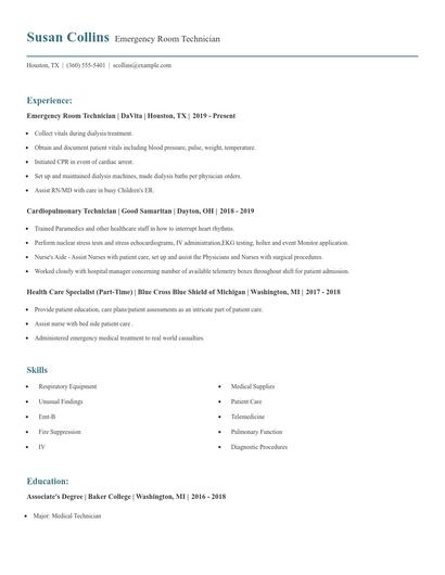 Emergency Room Technician Resume