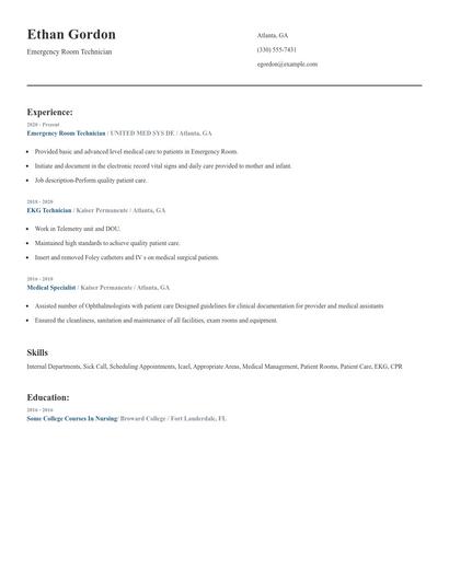 Emergency Room Technician Resume