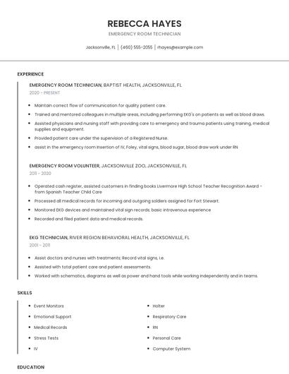 Emergency Room Technician Resume