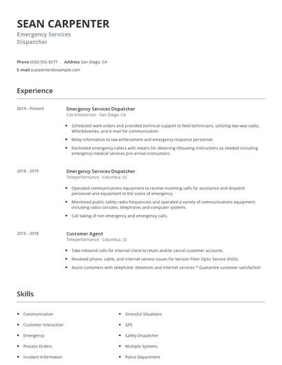 Emergency Services Dispatcher Resume