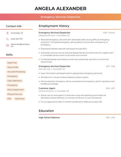 Emergency Services Dispatcher Resume