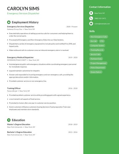 Emergency Services Dispatcher Resume