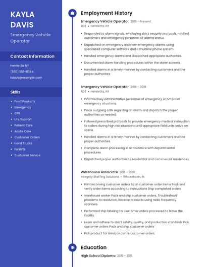 Emergency Vehicle Operator Resume