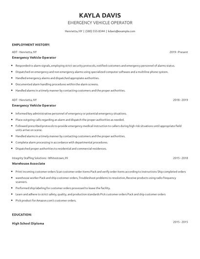 Emergency Vehicle Operator Resume