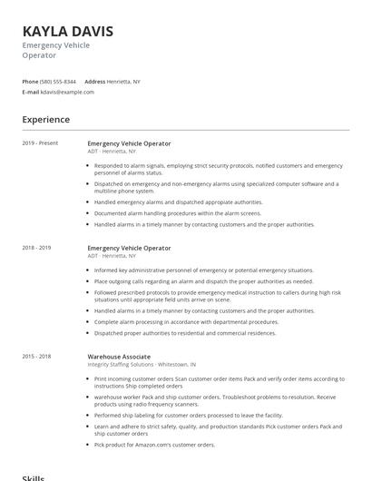 Emergency Vehicle Operator Resume