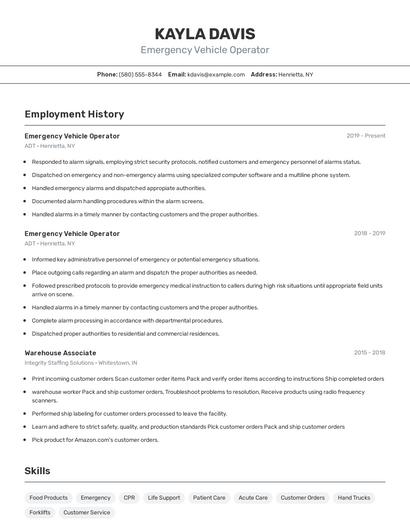 Emergency Vehicle Operator Resume
