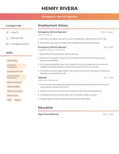 Emergency Vehicle Operator Resume
