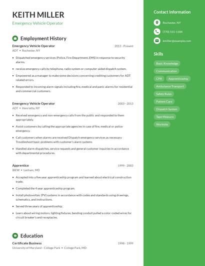 Emergency Vehicle Operator Resume