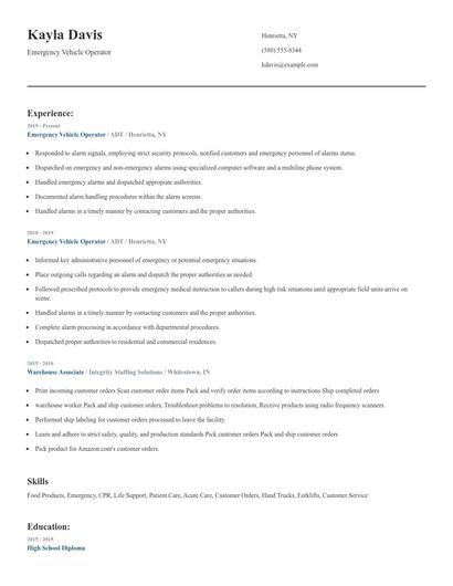 Emergency Vehicle Operator Resume