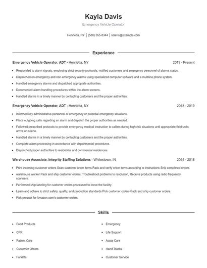 Emergency Vehicle Operator Resume