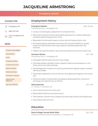 Emergency Worker Resume