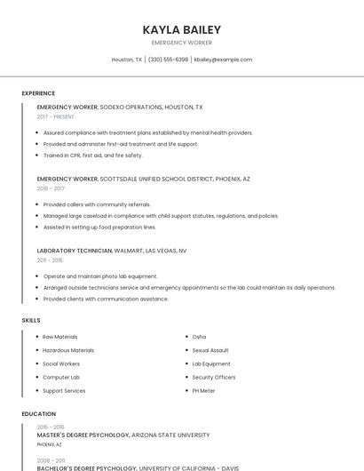 Emergency Worker Resume