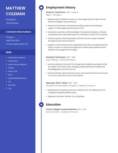 Emission Technician Resume