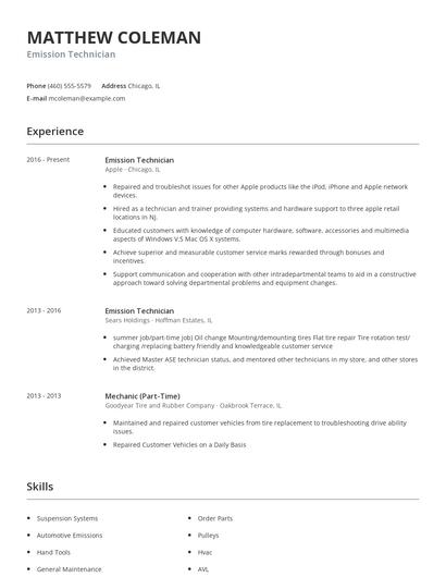Emission Technician Resume