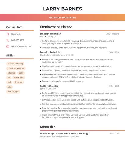 Emission Technician Resume